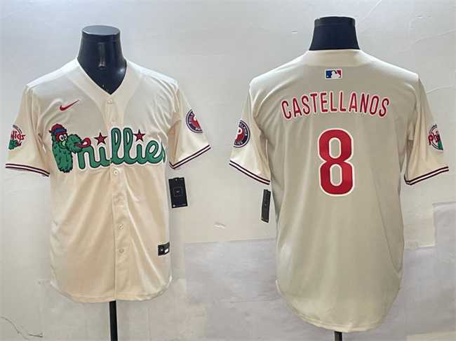 Mens Philadelphia Phillies #8 Nick Castellanos Cream Phanatic Limited Stitched Jersey